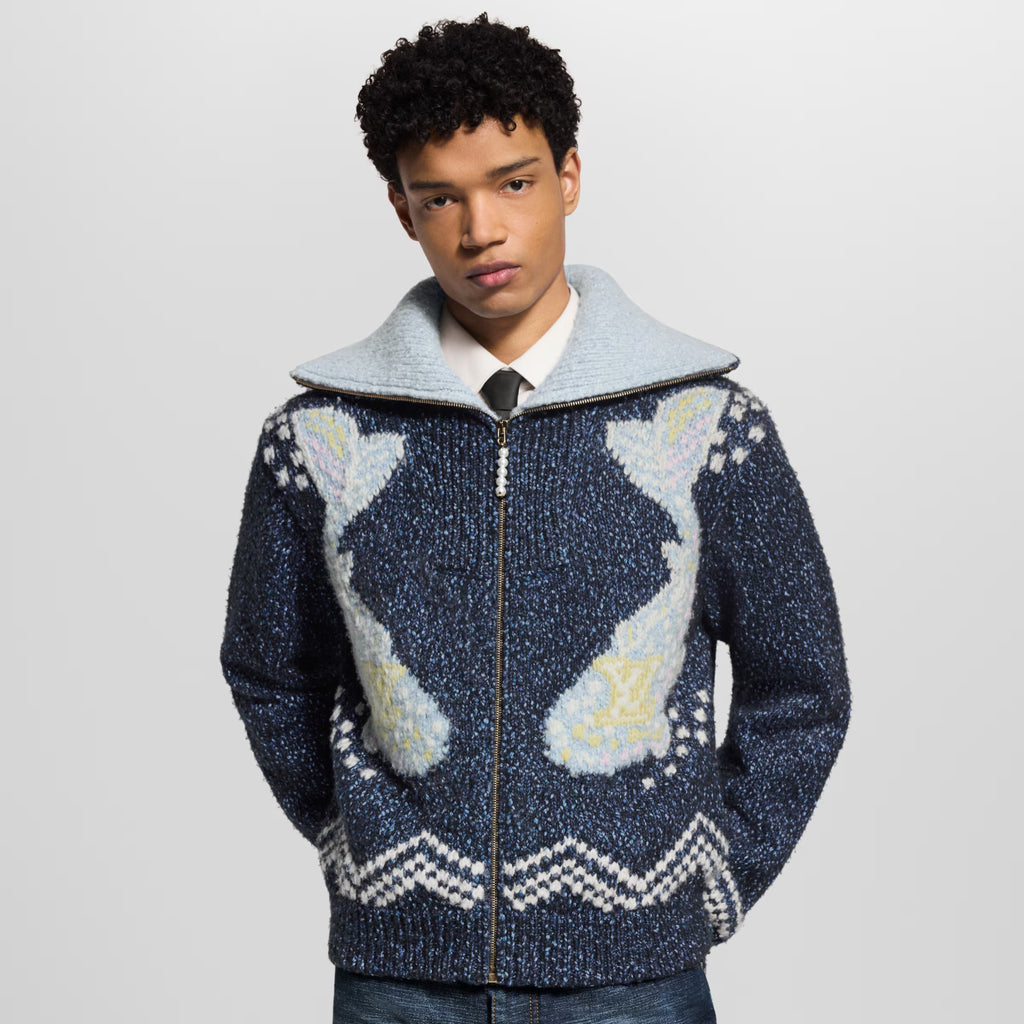 Louis Vuitton Men's Autumn/Winter Letter Print Color Block Collar Long Sleeve Knitted Sweater Zipper Knitted Waistcoat Jacket #81474