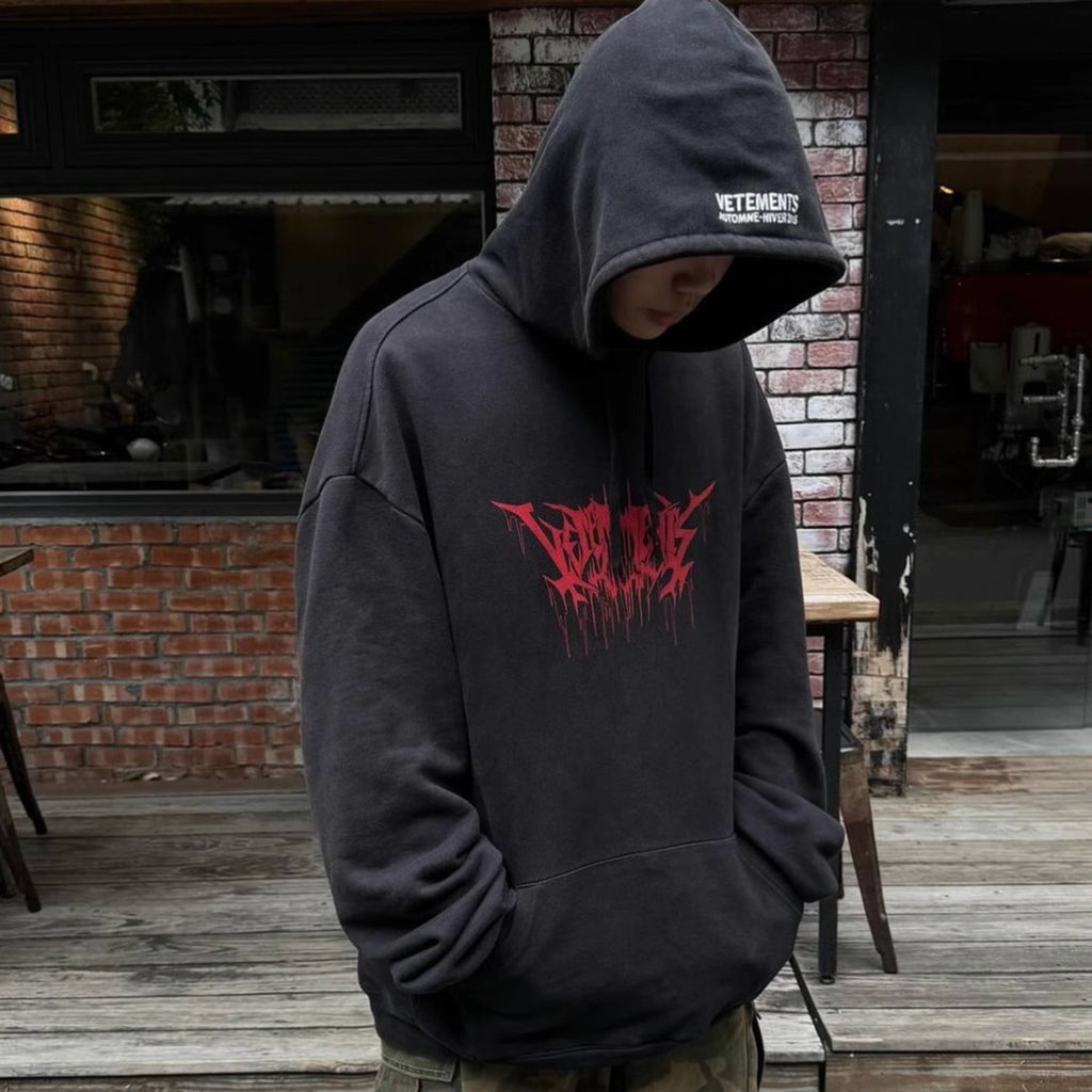 Vetements Men's High Street Dark Style Letter Print Hooded Sweatshirt Spring And Autumn Fashion Single Piece Peplum Loose Sweatshirt Ngvp #1177