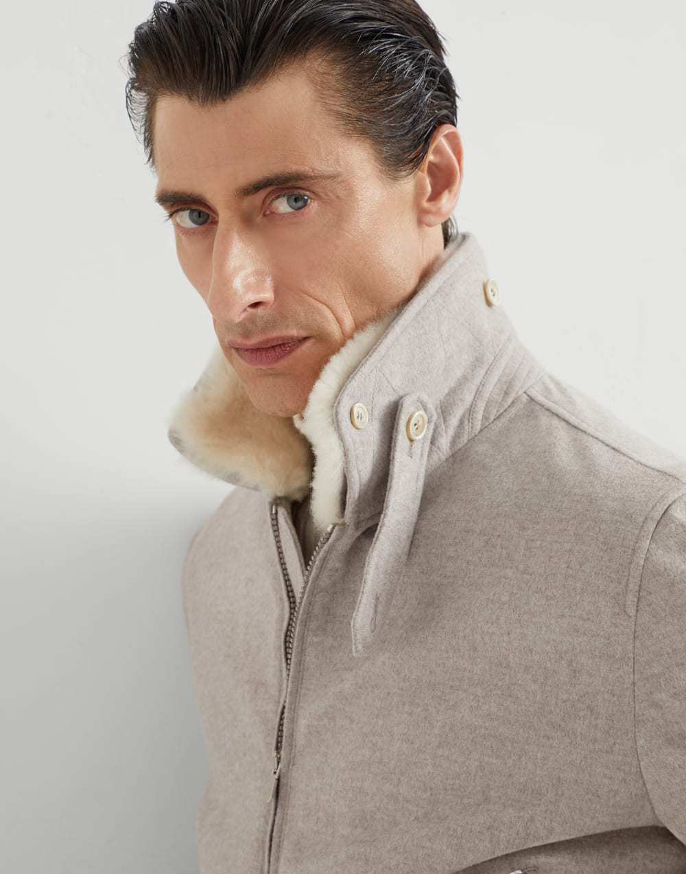 Brunello Cucinelli Men's Fall/Winter Solid-Color Cashmere Lapel Pilot Jacket Loose-Fit Long-Sleeve Outerwear Ngvp #2713