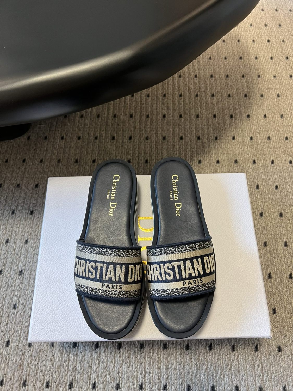 Dior Women's Alphabet Printed Round Head Colorblocking Thick Bottom One Slipper Sandals Shoes #76299