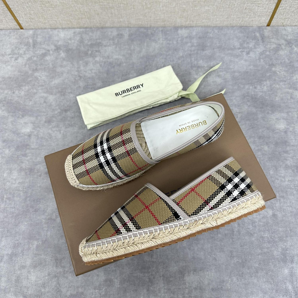 Burberry Men's Spring Summer Check Print Mews Cotton Woven Loafers Shoes #76884