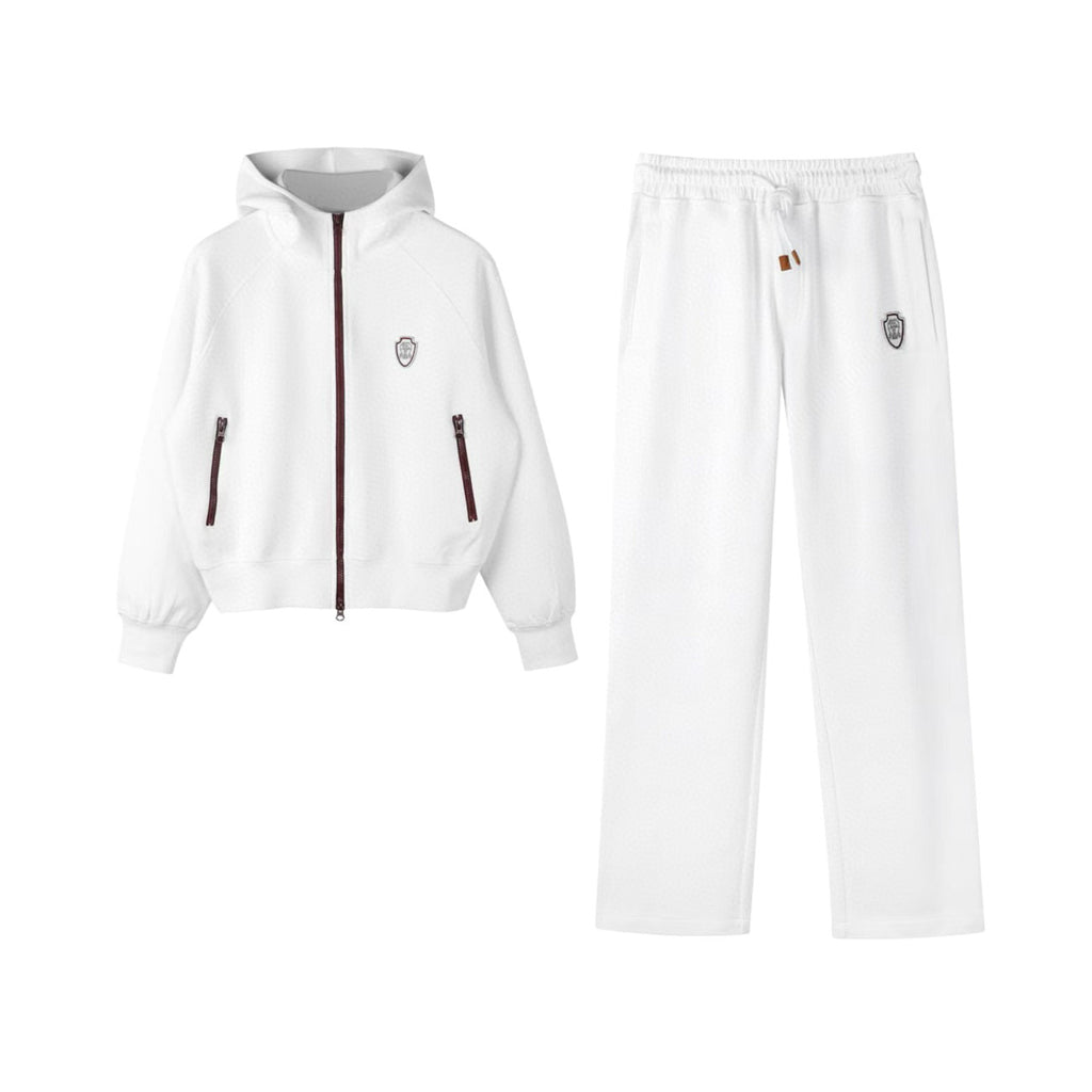 Brunello Cucinelli Men's And Women's Spring/fall Fashion Casual Solid Color Hooded Zipper Jacket With Logo Trim Solid Color Elastic Waist Casual Wide Leg Pants Pants Suit Set #79265
