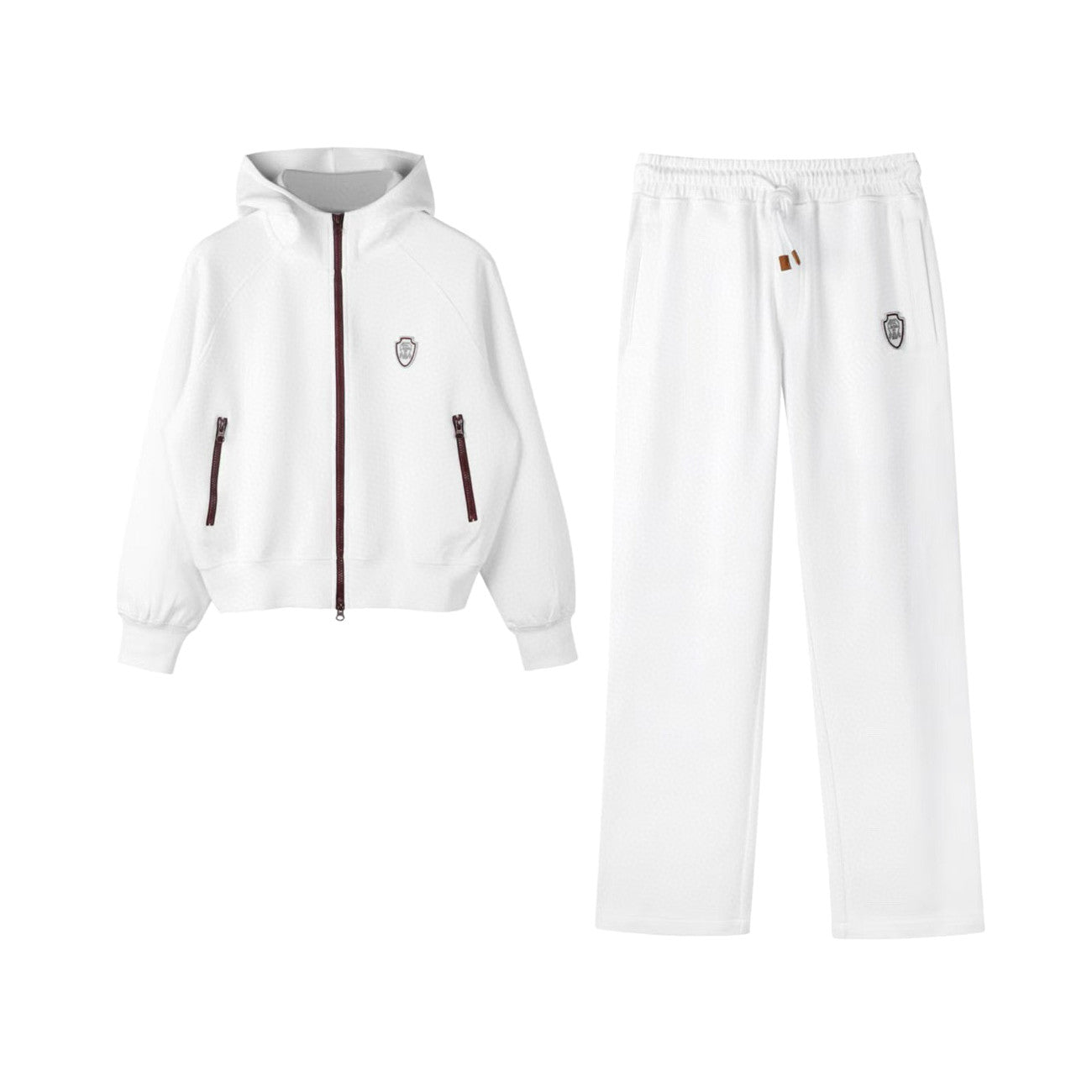 Brunello Cucinelli Men's And Women's Spring/fall Fashion Casual Solid Color Hooded Zipper Jacket With Logo Trim Solid Color Elastic Waist Casual Wide Leg Pants Pants Suit Set #79265