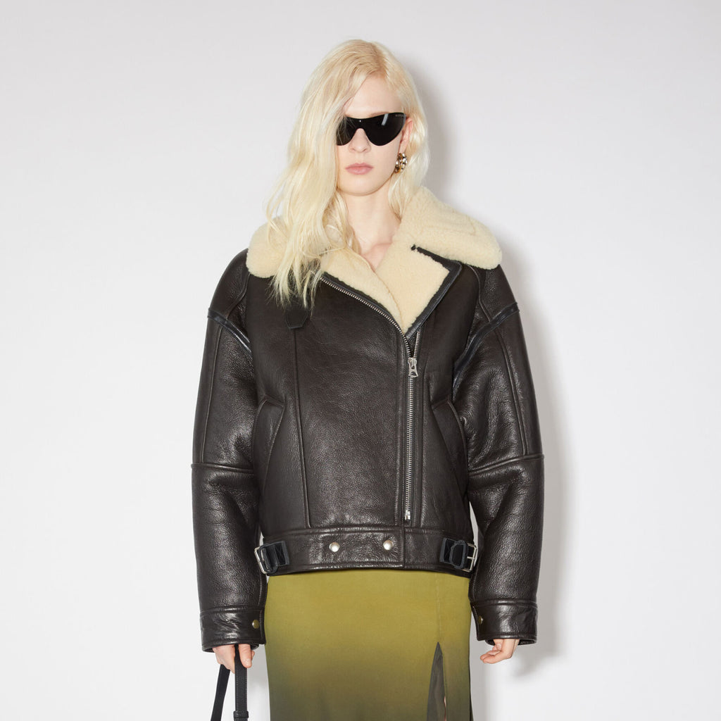 Acne Studios Lamb's Wool Winter Lapel Biker Jacket Coat #96275