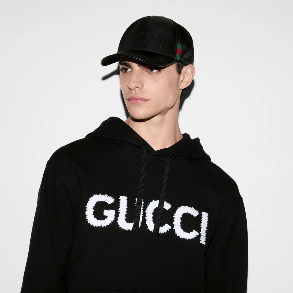 Gucci Men's Logo Embroidered Spring/Fall Knit Cotton Solid Color Drawstring Pullover Hoodie Sweatshirt #81576