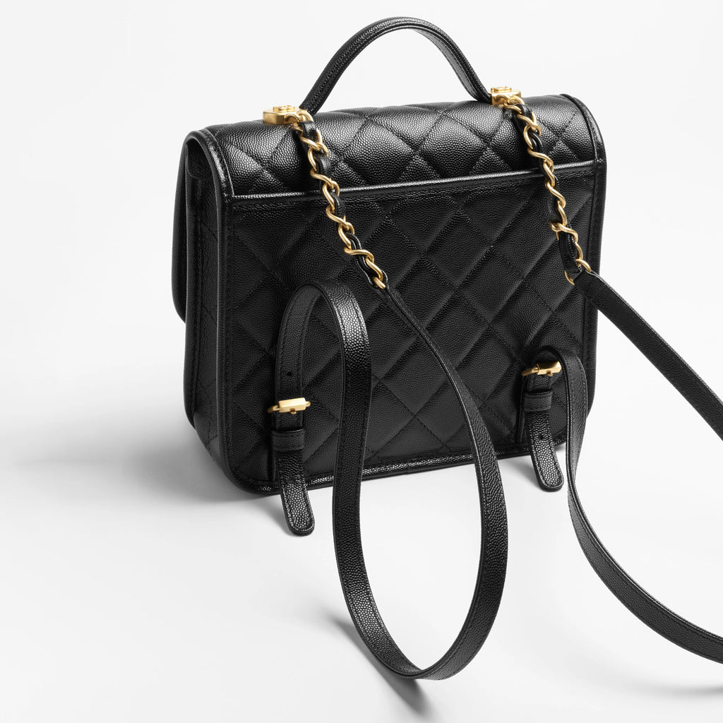 Chanel Women's Fashion Classic Solid-Color Flap Leather Backpack with Sand Gold Buckle and Metal Hardware Bag Bags AS5715-B21400-94305 #78759