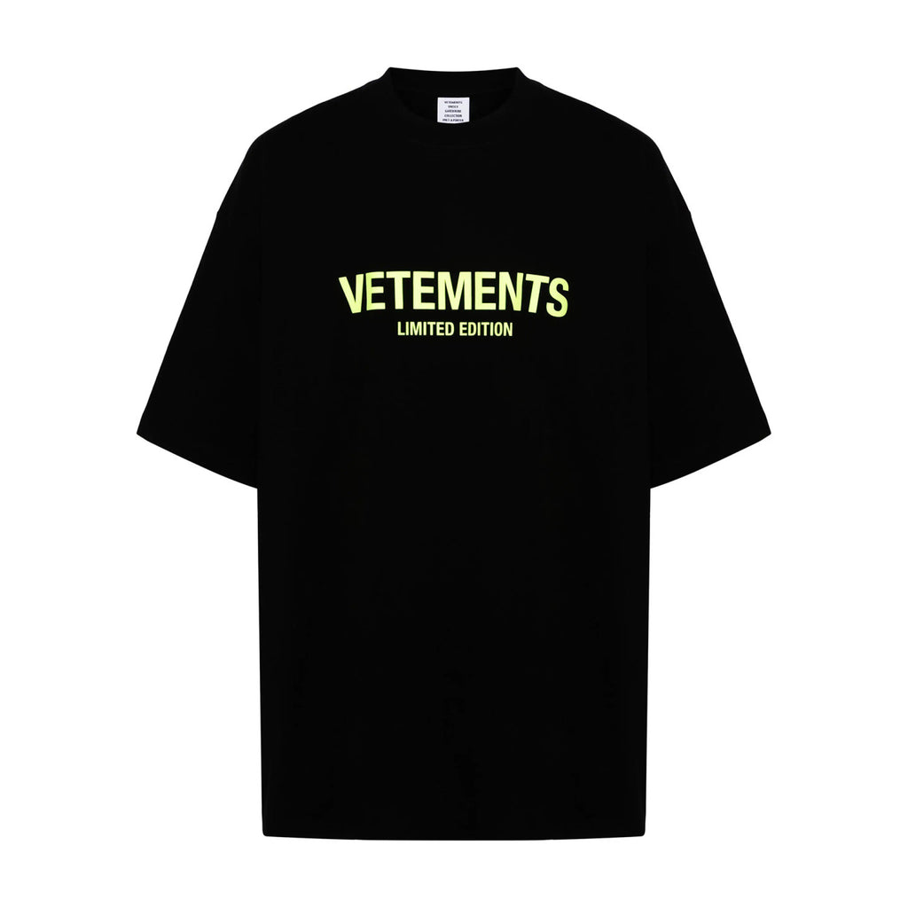 Vetements Men's and Women's Summer Letter Logo Printed Solid Colour Drop Shoulder Short Sleeve T-Shirt #99272
