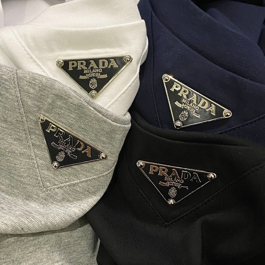 Prada Men's Summer Solid Color Triangle Logo Logo Round Neck Cotton Short Sleeve T-Shirt #75379