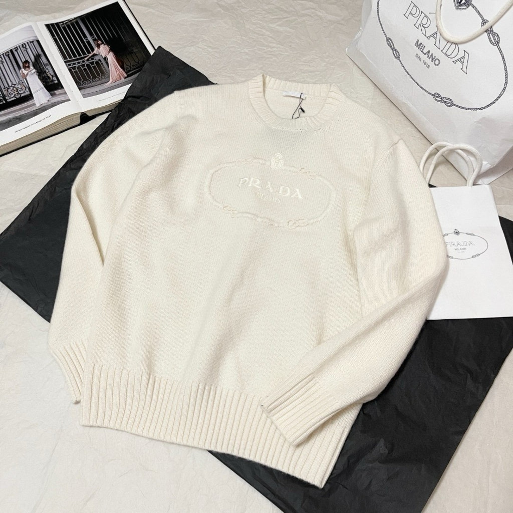 Prada Men's Spring and Autumn Solid Color Splicing Round Neck Embroidery Printed Logo Long Sleeve Sweater Pullover #72945