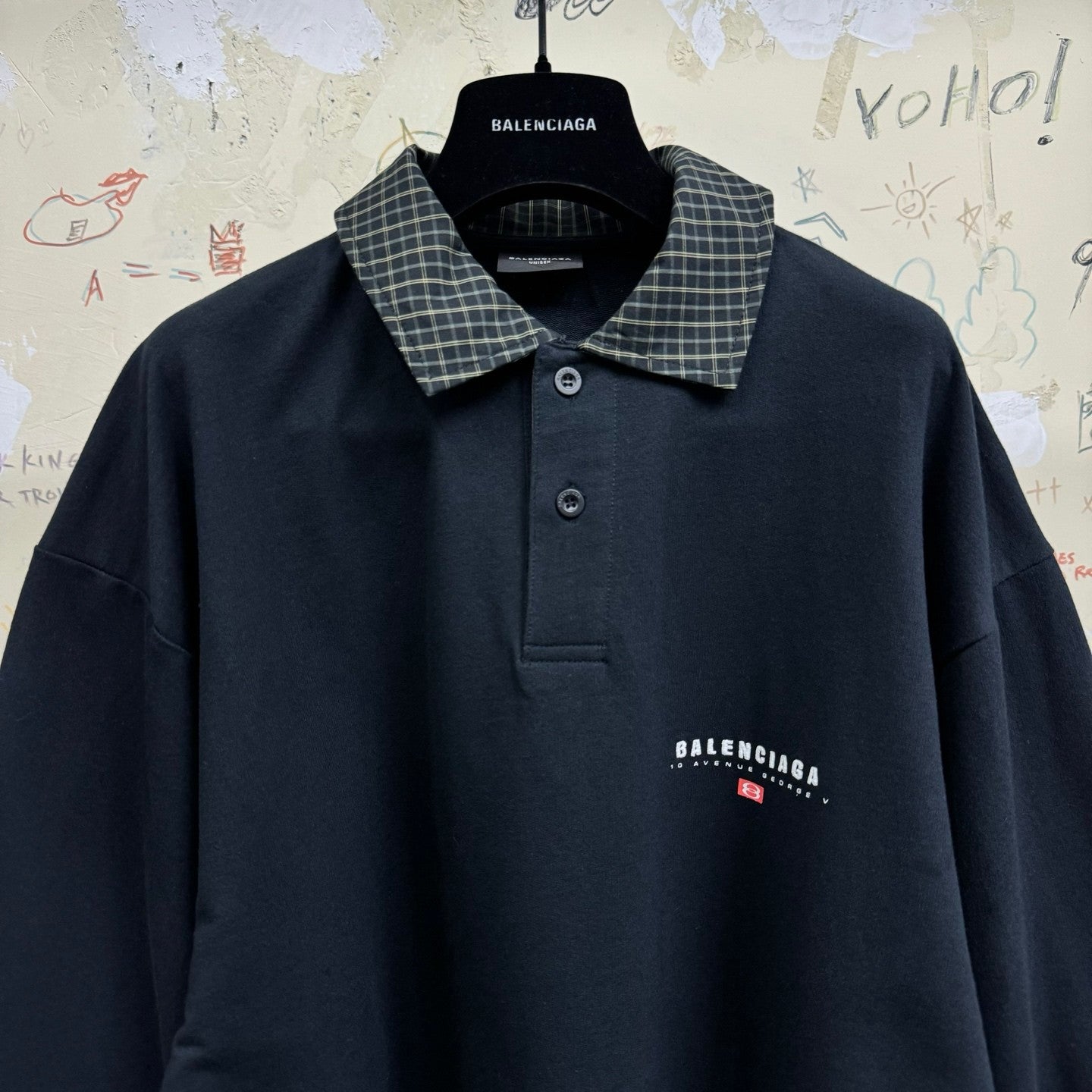 Balenciaga Men's Spring/Summer Solid Color Plaid Polo Neck Long Sleeve T-Shirt #75897