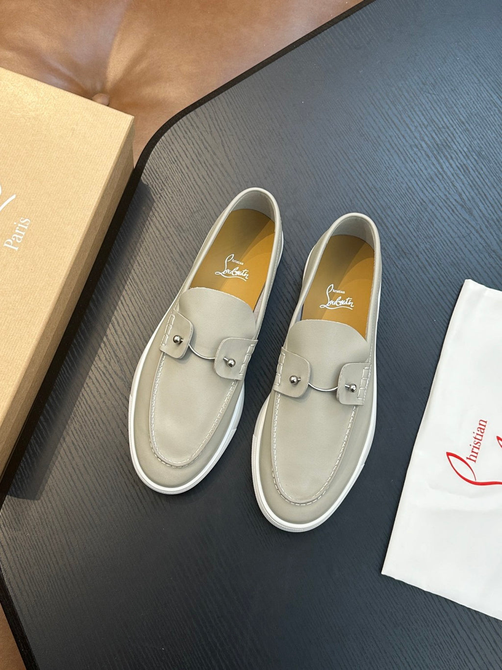 Christian Louboutin Men's Solid Color Cowhide Leather Casual Flat Loafers Shoes #77839