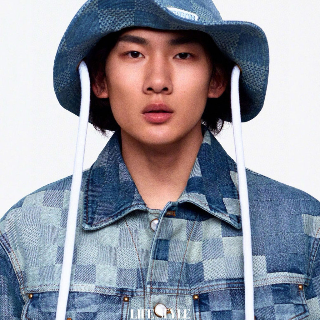 Louis Vuitton Men's Spring And Fall Fashion Plaid Denim Suit Gradient Washed Vintage Jacket Straight Casual Pants Ngvp #8154