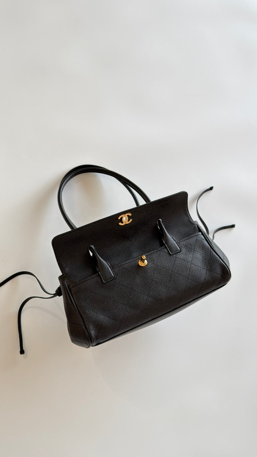 Chanel Small Shopping Bag Grained Calfskin Gold-tone Metal Black #377657