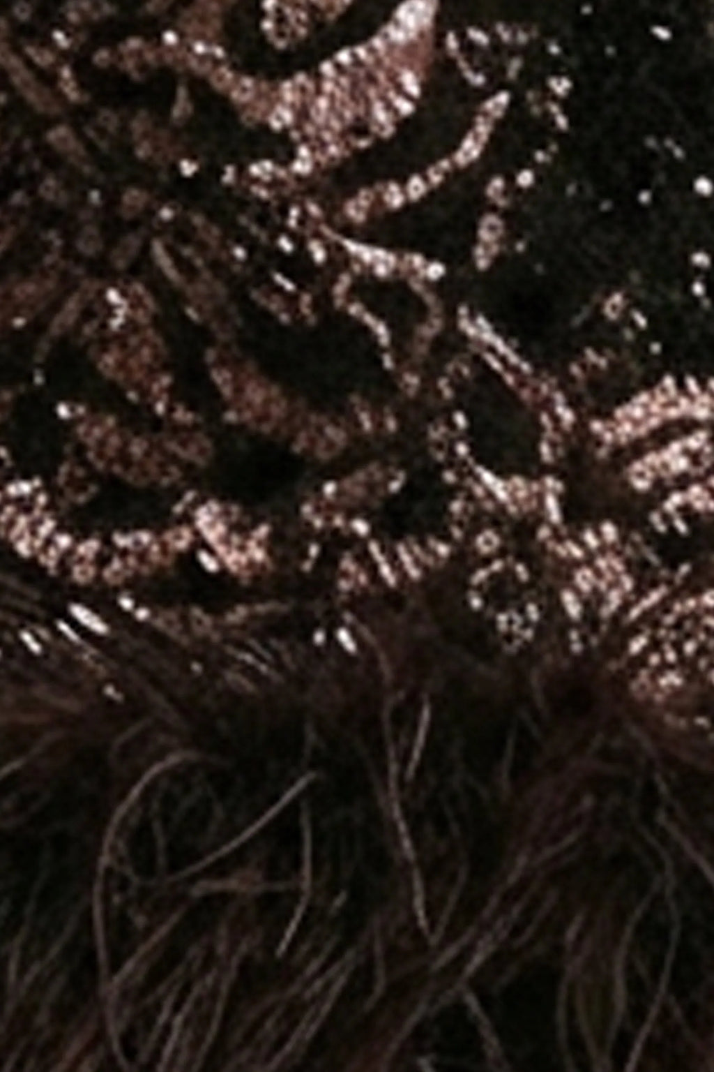 Stardust | Brown Sequined Velvet Crew-Neck Mini Dress With Feather Trim