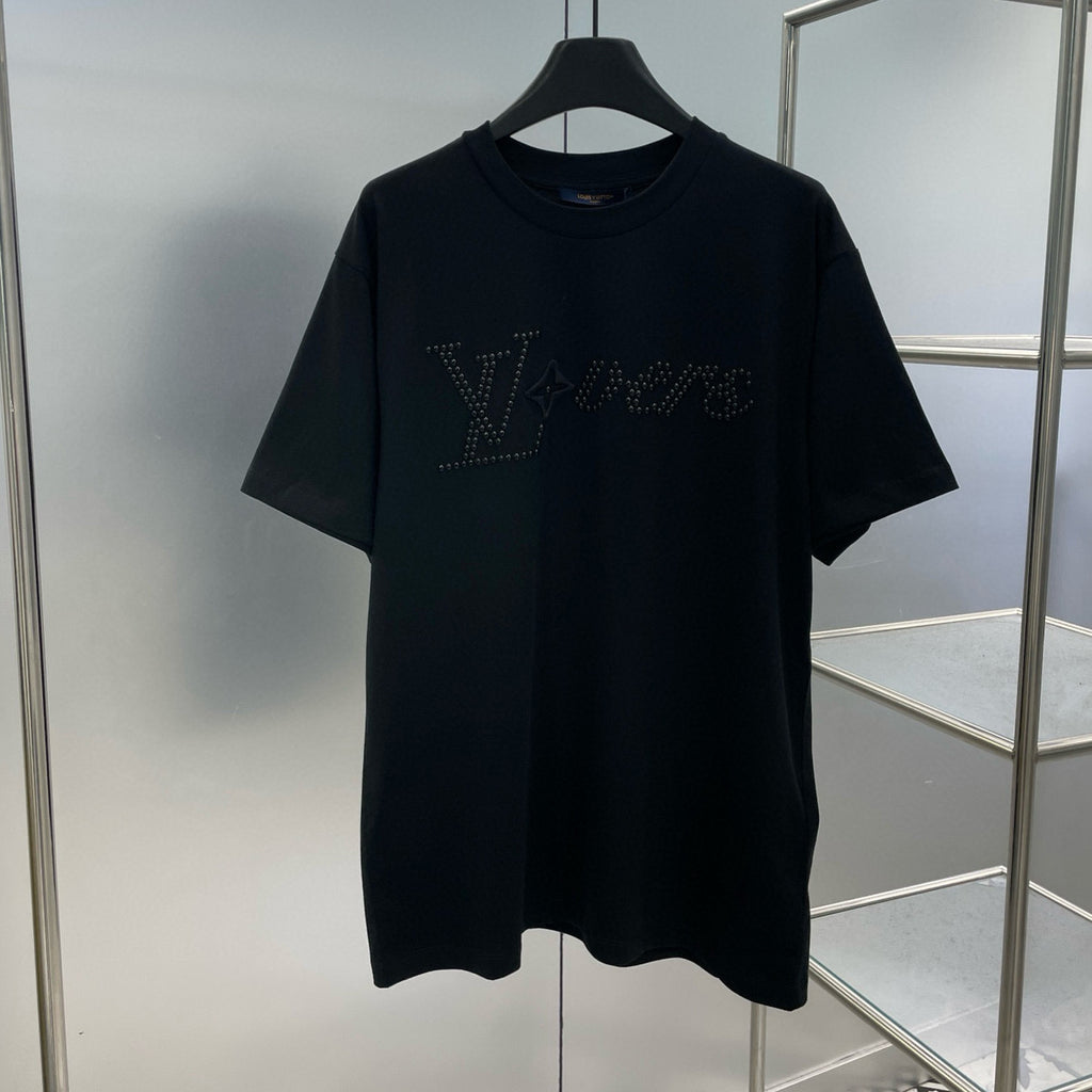 Louis Vuitton Men's Summer Cotton Hot Drill Logo Solid Color Round Neck Short Sleeve T-Shirt #98147