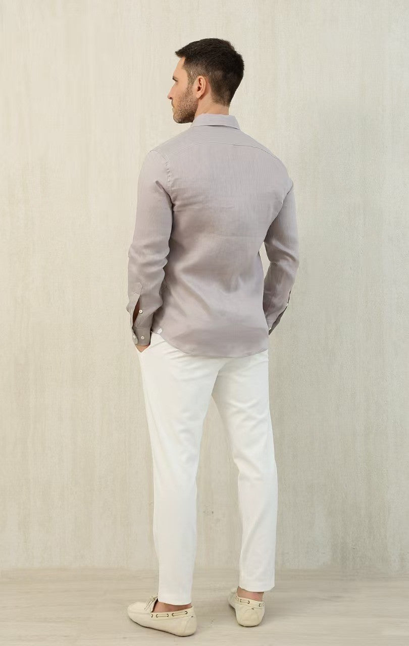 Loro Piana Men's Spring And Summer Solid Color André Shirt Lapel Single-breasted Linen Shirt Ngvp #7962