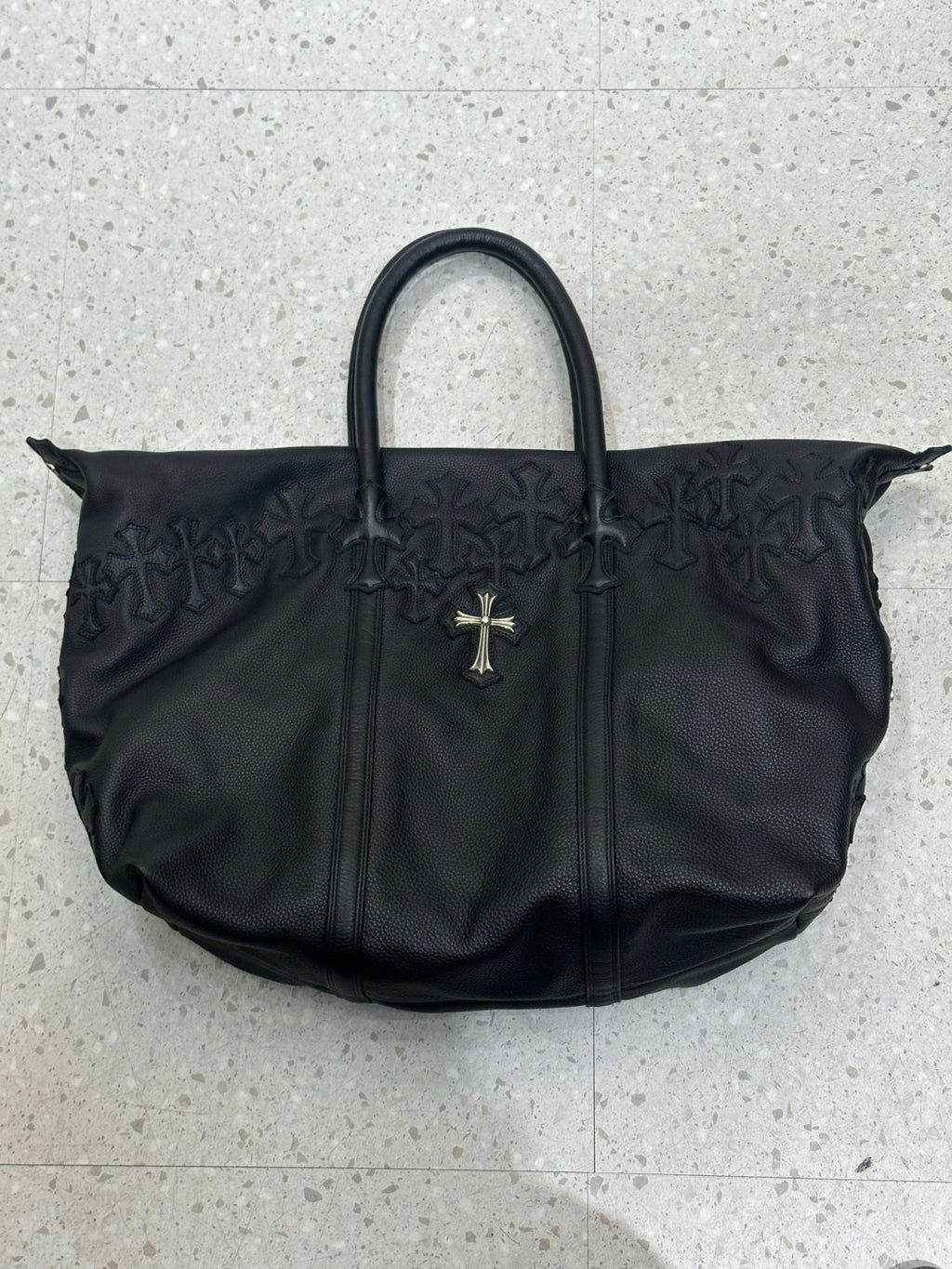 Chrome Hearts 925 Sterling Silver Cross Large Capacity Travel Duffle Bag Elegant Clutch Bag Luxury Black Tote Bags #81949A