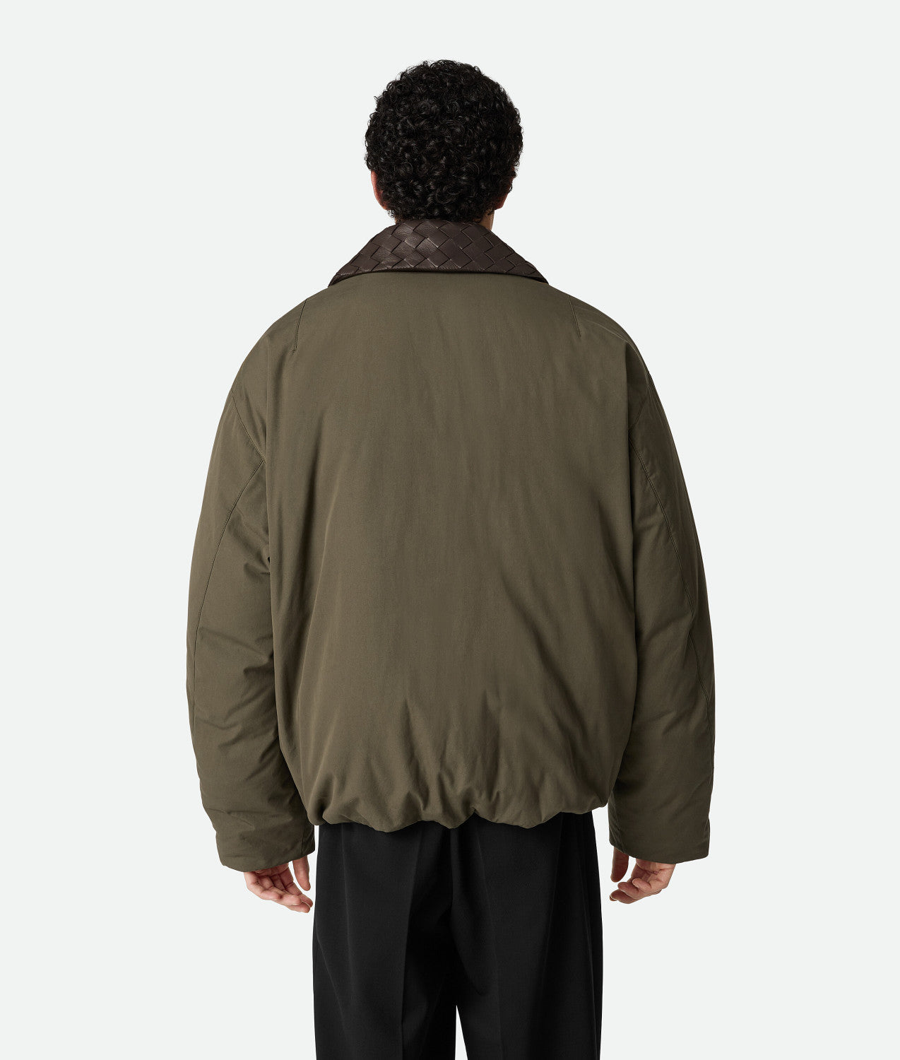 Bottega Veneta Men's Spring/Fall Knit Leather Collar Two-Way Zipper Technical Fabric Solid Color Long Down Jacket Ngvp #333312