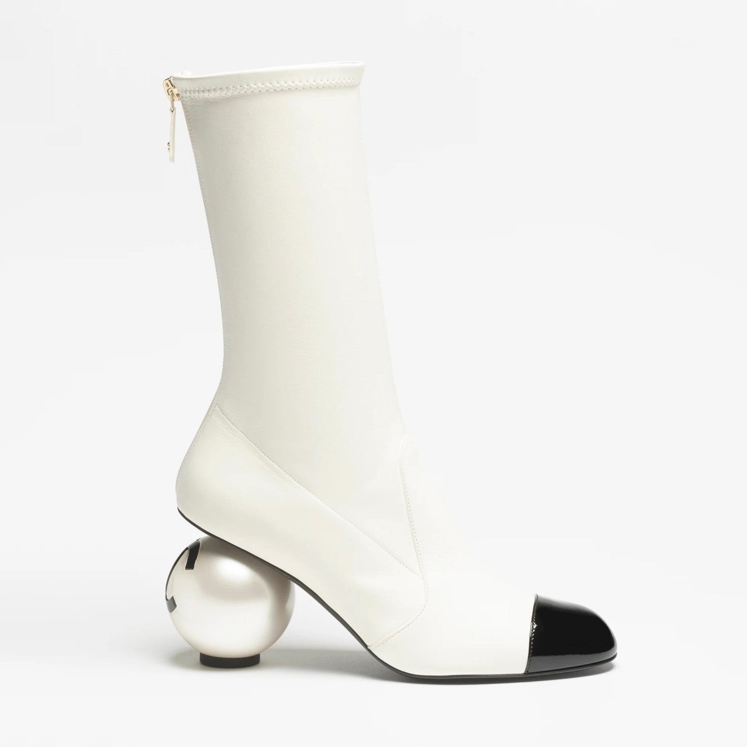 Chanel Women's Fall/Winter Fashion Classic Color Block Leather Round Toe Slip On Zipper Pearl Heel High Boots Pearl Boots Shoes #330870