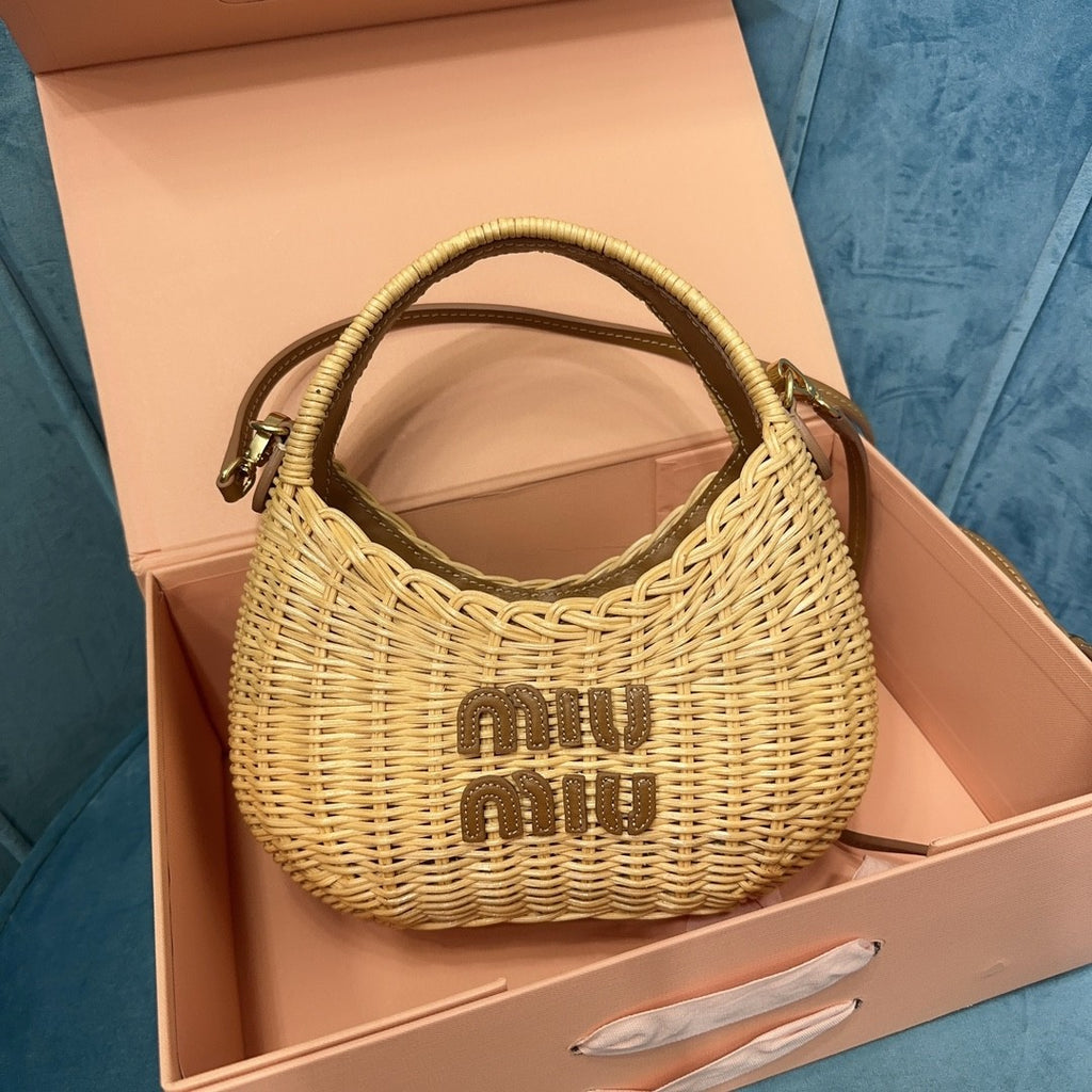 MiuMiu Wander Woven Hobo Small Handbag Women's Fashion Versatile Casual Summer Bags Bag 5BC125_2BVU_F0KFZ_V_OOO #81141