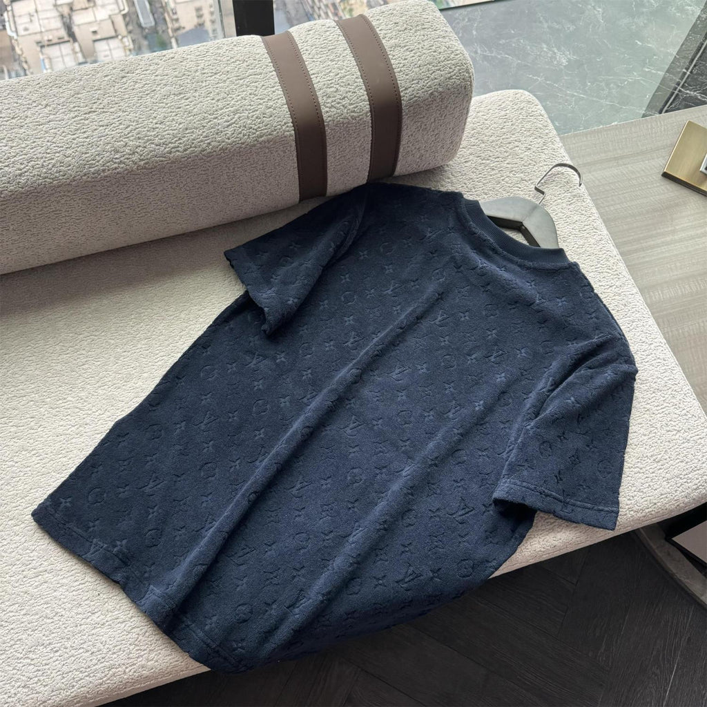 Louis Vuitton Men's Summer Solid Color Letter Print Terry Fabric Crew Neck Short Sleeve T-Shirt #77882