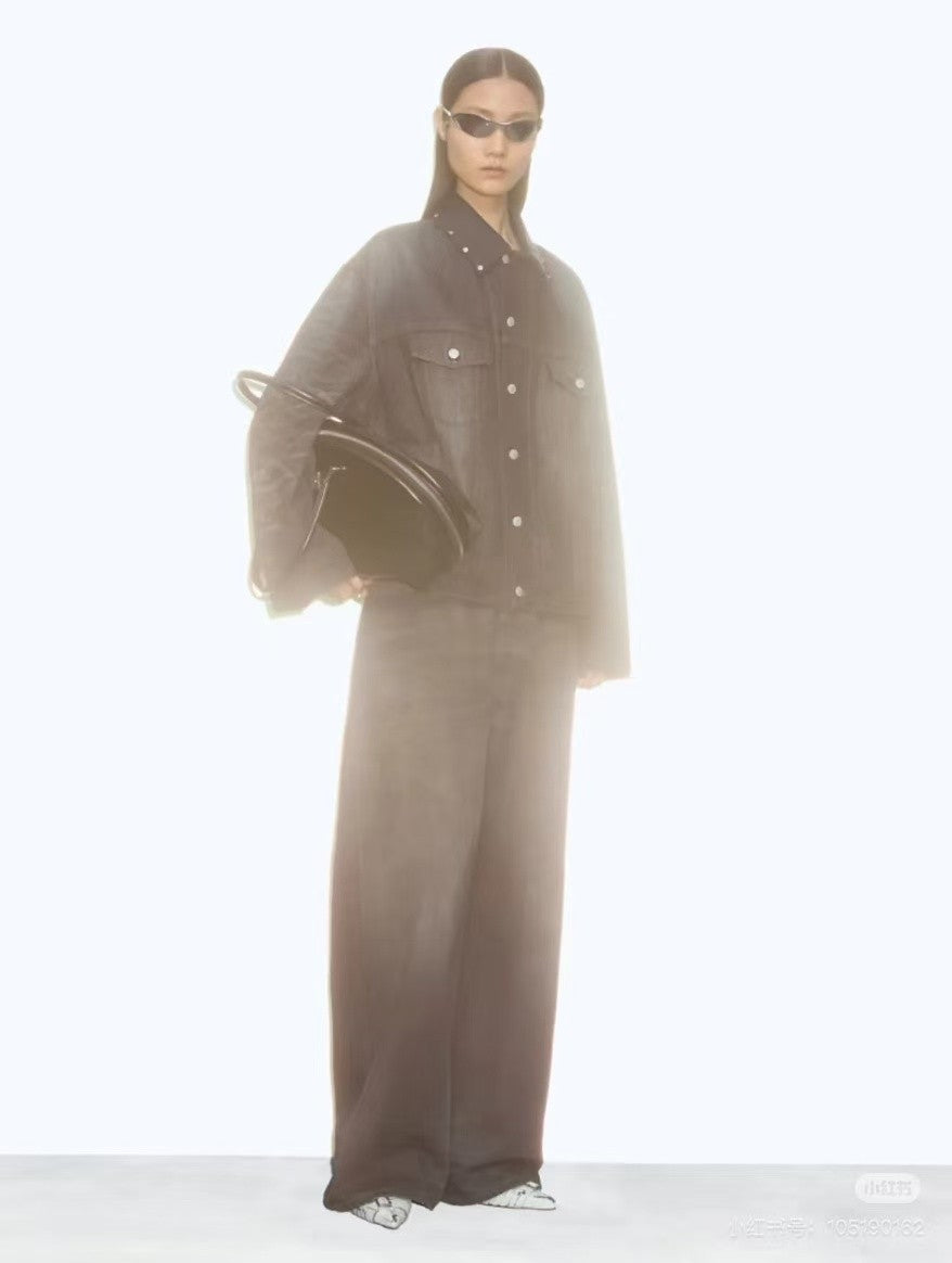 Acne Studios Men's Fall And Winter Dirty-dyed Old Metal Leather Pockets Washed Cat Whiskers Baggy Jeans Loose Wide-legged Pants Ngvp #2472
