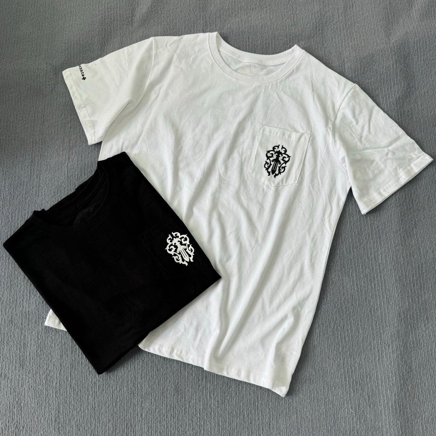 Chrome Hearts Men's Summer Solid Color Sanskrit Print Round Neck Cotton Short Sleeve T-Shirt #77172