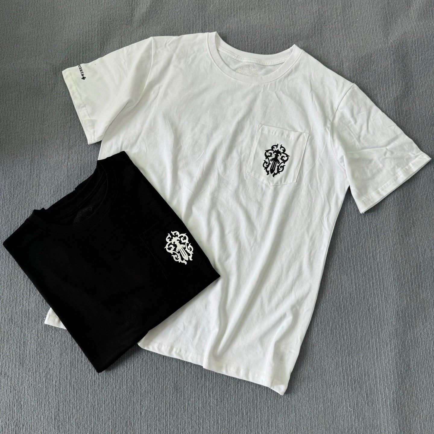 Chrome Hearts Men's Summer Solid Color Sanskrit Print Round Neck Cotton Short Sleeve T-Shirt #77172