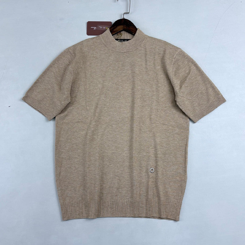 Loro Piana Men's Solid-Color Metal Logo Crew Neck Knit Short-Sleeve Sweater for Spring. Autumn. and Winter Ngvp #2725