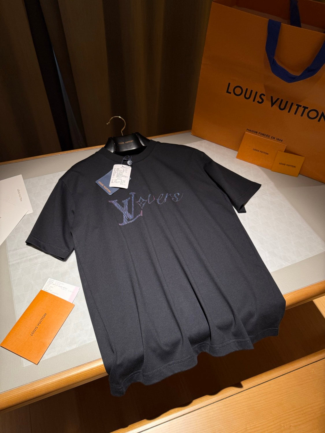 Louis Vuitton Men's Summer Logo Beaded Embroidery Letter Printed Solid Color Round Neck Short Sleeve T-Shirt #75961