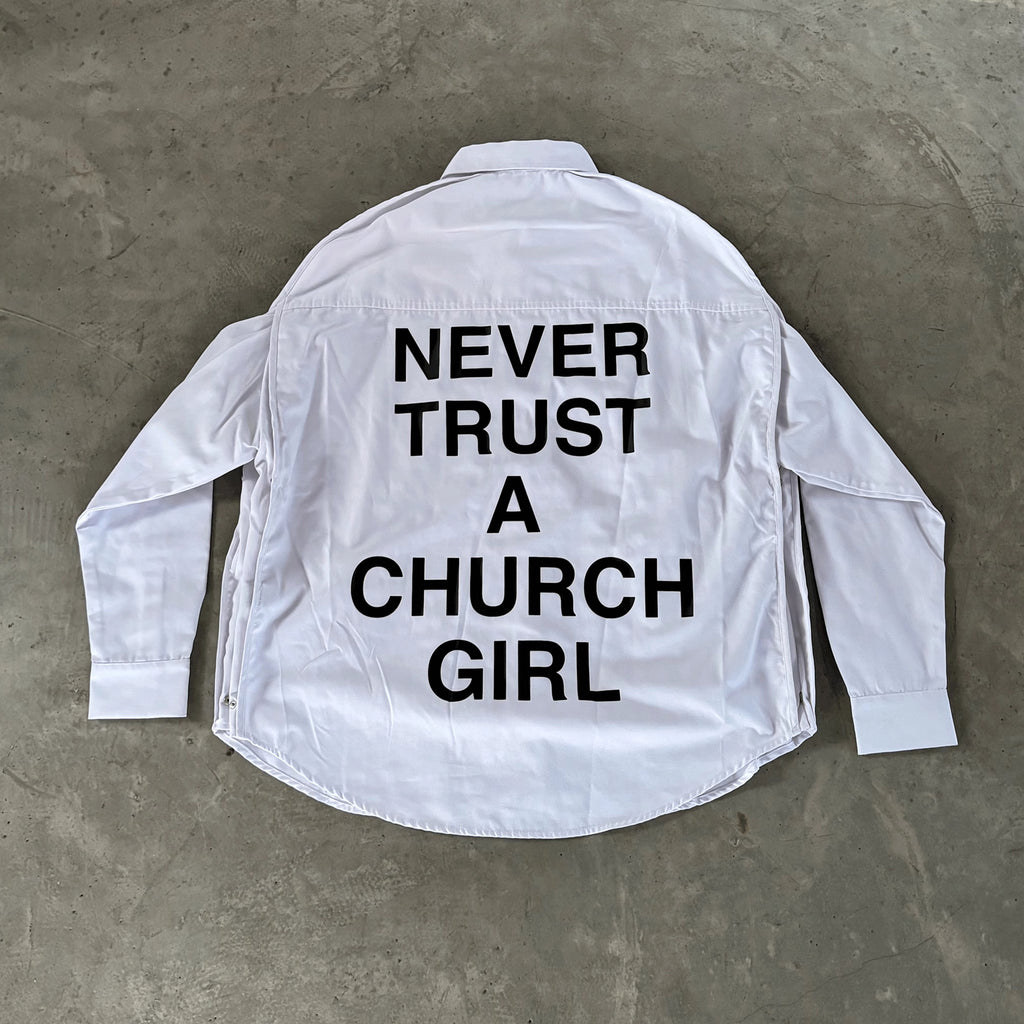 HOOD BY AIR Religious Girl Print White Casual Loose Os Shirt High Street Trend Comfortable Casual Lapel Single Breasted Shirt Top Ngvp #1126