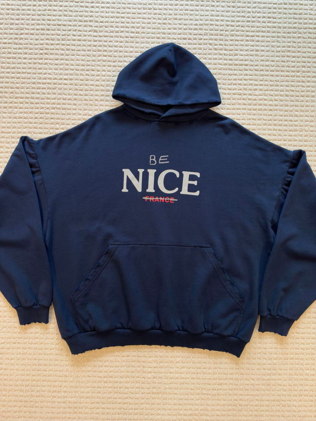Balenciaga Men's Autumn And Winter Letter Printed Sweatshirt Hooded Long Sleeve Pullover Sweatshirt Navy Blue High Street Trendy Top #81625