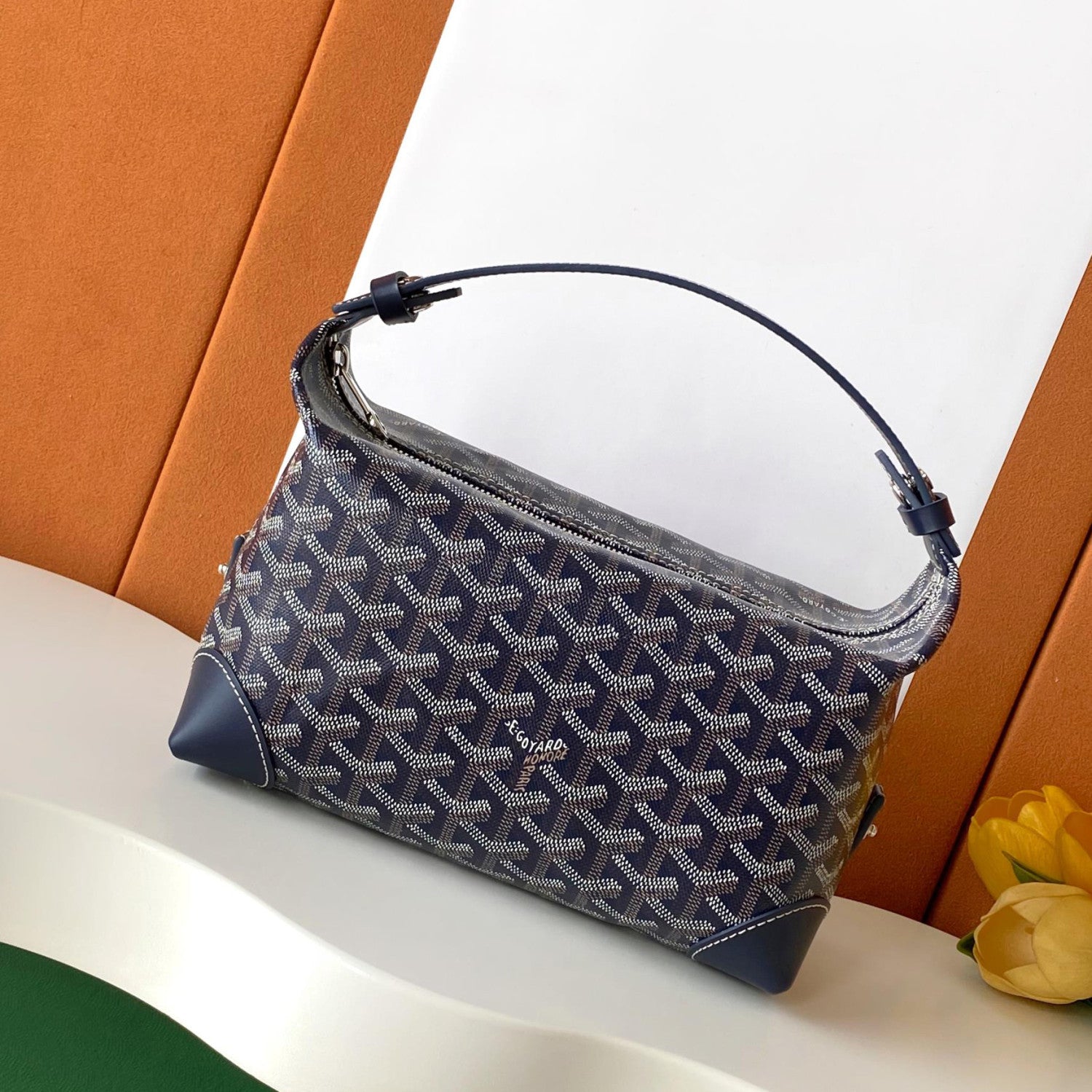 GOYARD Men's and Women's Solid Color Printed Zipper Leather Handbag Storage Bag Bags #77775