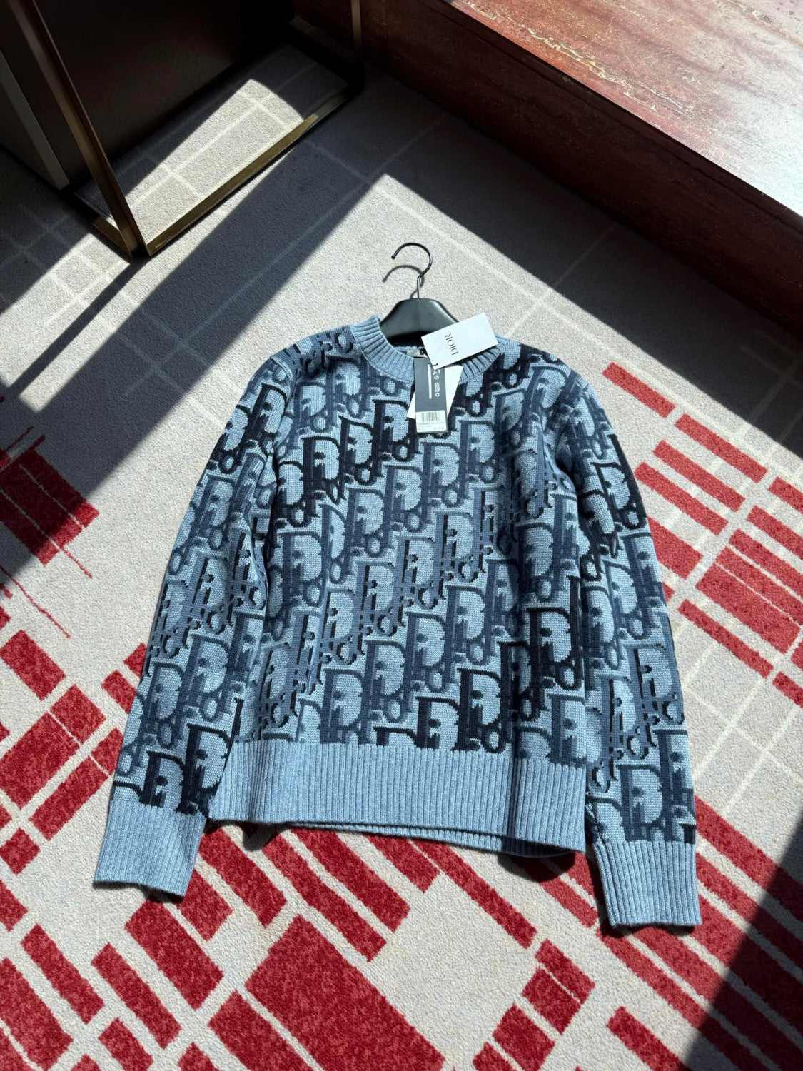 Dior Sweater Blue Sheep Wool Oblique Print #333759