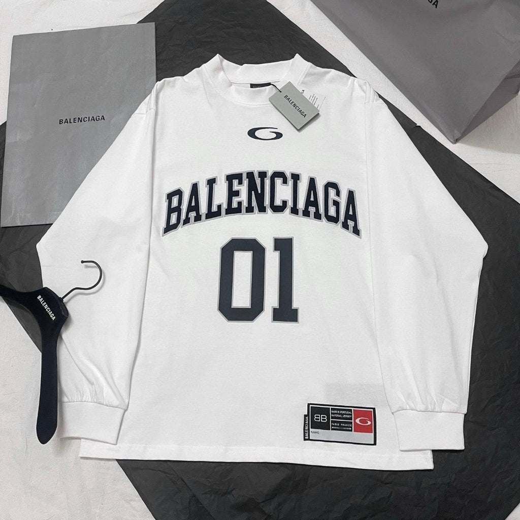 Balenciaga Men's Summer Letter Logo Print Round Neck Regular Fit Long Sleeve T-Shirt #74596