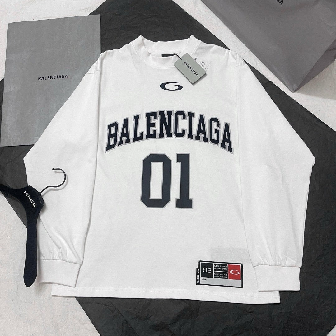 Balenciaga Men's Summer Letter Logo Print Round Neck Regular Fit Long Sleeve T-Shirt #74596