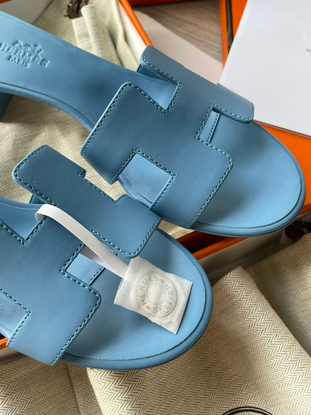 Hermes Oran Sandal Women's Summer Fashion Casual Solid Color Leather Slip On Sandals  Mid Heel And Flat Shoes #78338