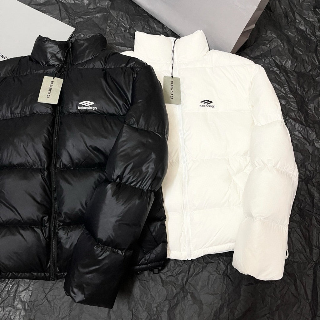 Balenciaga Men's Winter Black And White Zip 3b Sports Icon Ski Puffer Down Jacket #73743
