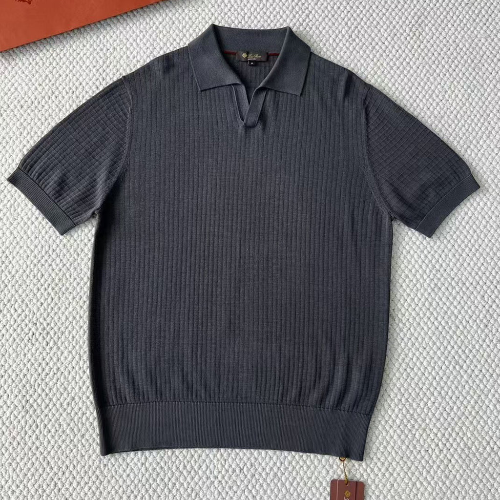 Loro Piana Men's Summer Refreshing Thin Knitted Lapel Short-sleeved Top Multicoloured Fashion Comfortable Temperament T-shirt Ngvp #9956