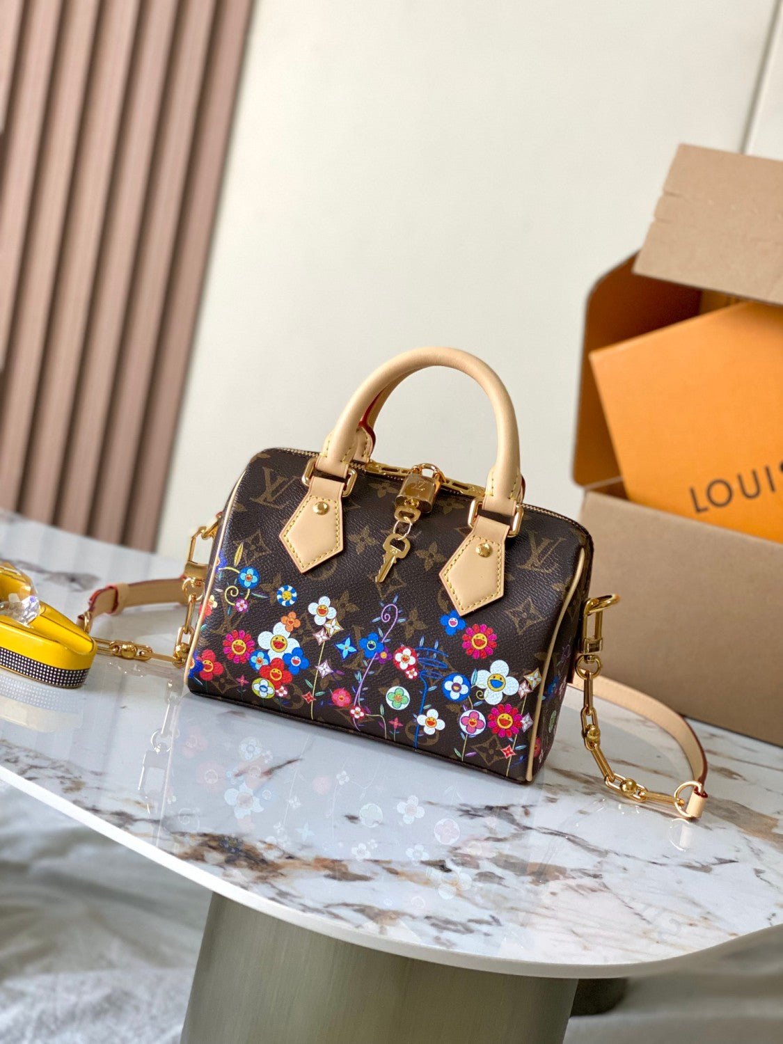 Louis Vuitton Lv X Tm Speedy Bandoulière 20 Women's Brown Letter Printed Zipper Closure Canvas Quilted Cowhide Shoulder Crossbody Tote Bag Bags #77566
