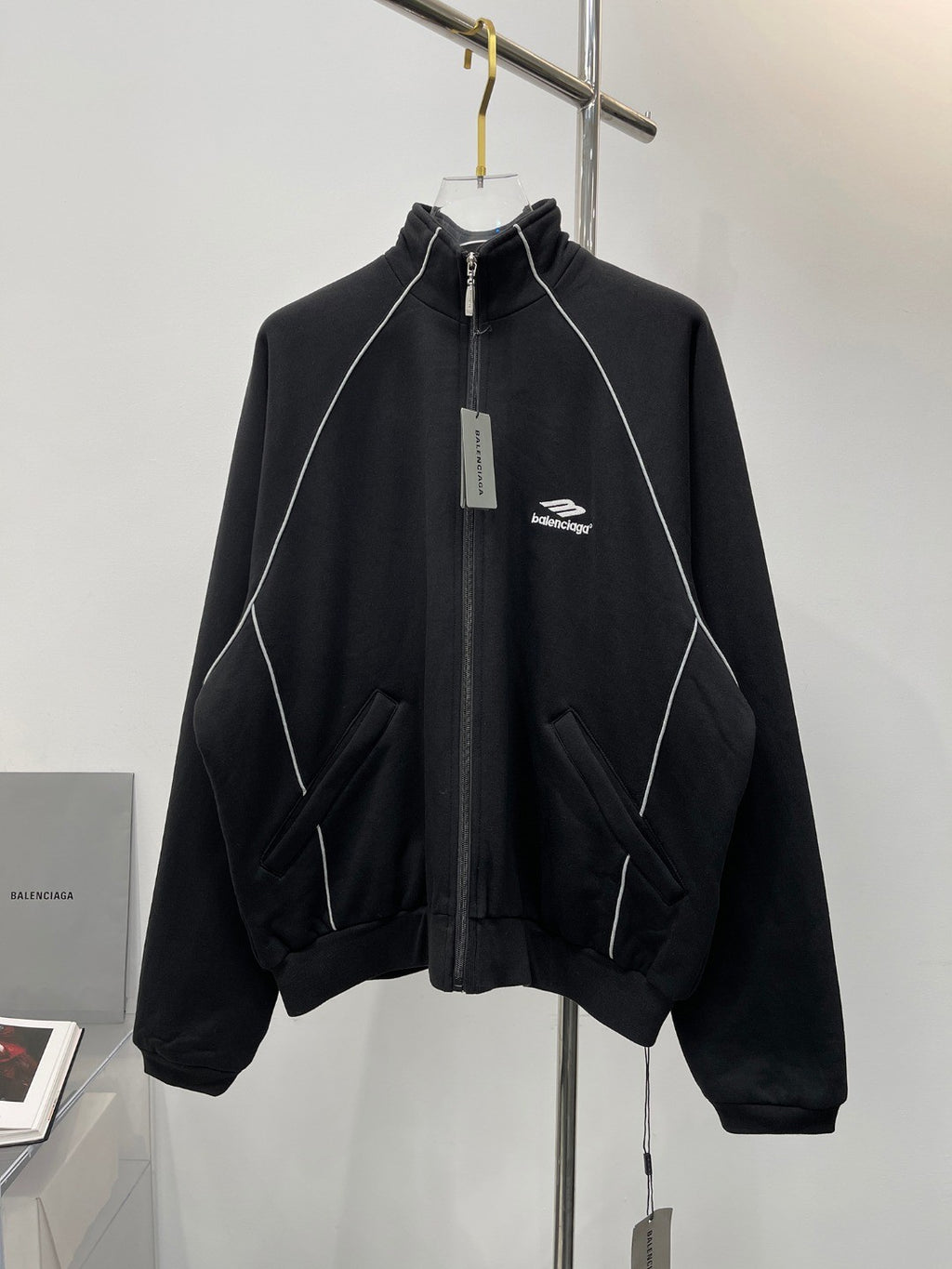 Balenciaga Men's Spring and Autumn Black Logo Printed Standing Collar Zipper Sports Jacket Loose Midriff Casual Pants Suit Set #73687