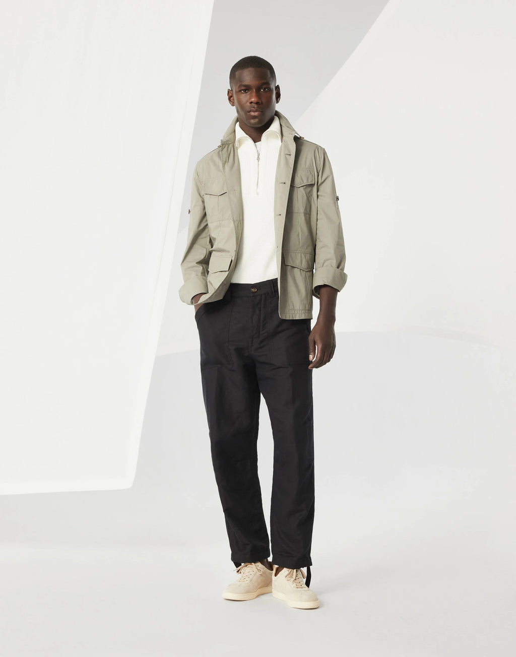 Brunello Cucinelli Men's Spring & Fall Lightweight Water-Resistant Techno Cotton Unlined Safari Jacket Solid Color Lapel Single Breasted Shirt Style Jacket Ngvp #1946