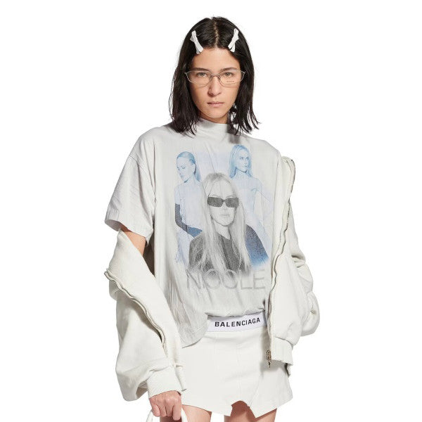 Balenciaga Nicole Kidman Ambassador Signature Portrait Men's Women's Summer Solid Color Pleated Washed Casual Loose Short Sleeve NICOLE BOXY T-Shirt Ngvp #1482