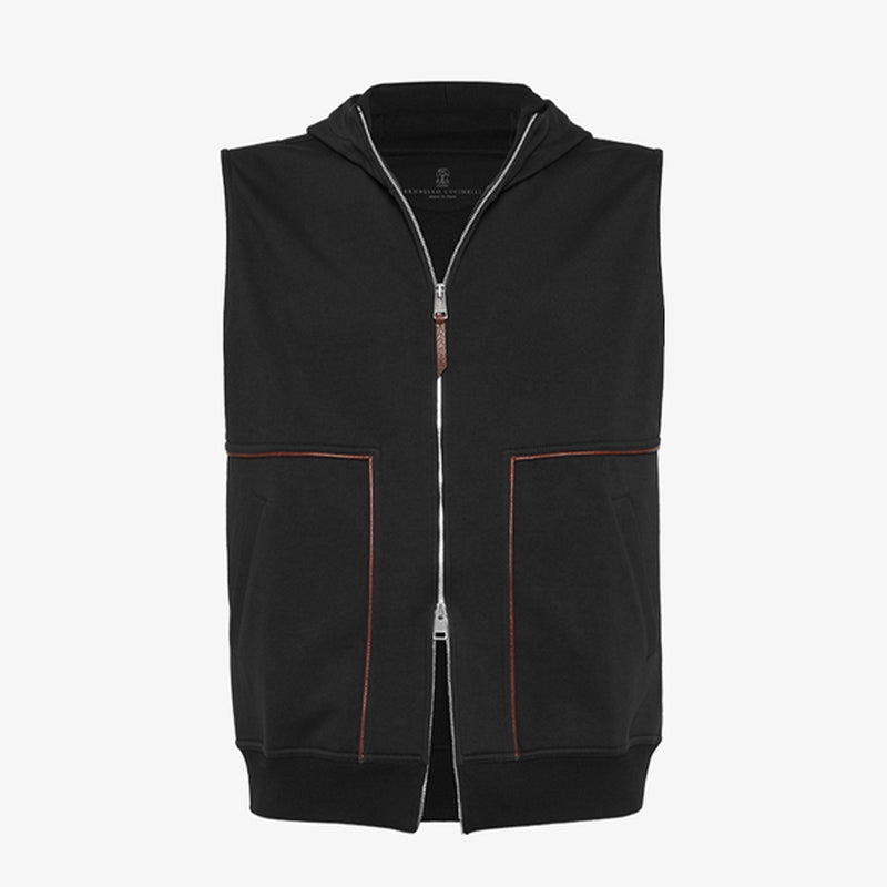 Brunello Cucinelli Men's Hooded Two-Way Zipper Spring & Autumn Solid Color Cotton Sleeveless Waistcoat Vest Ngvp #1765