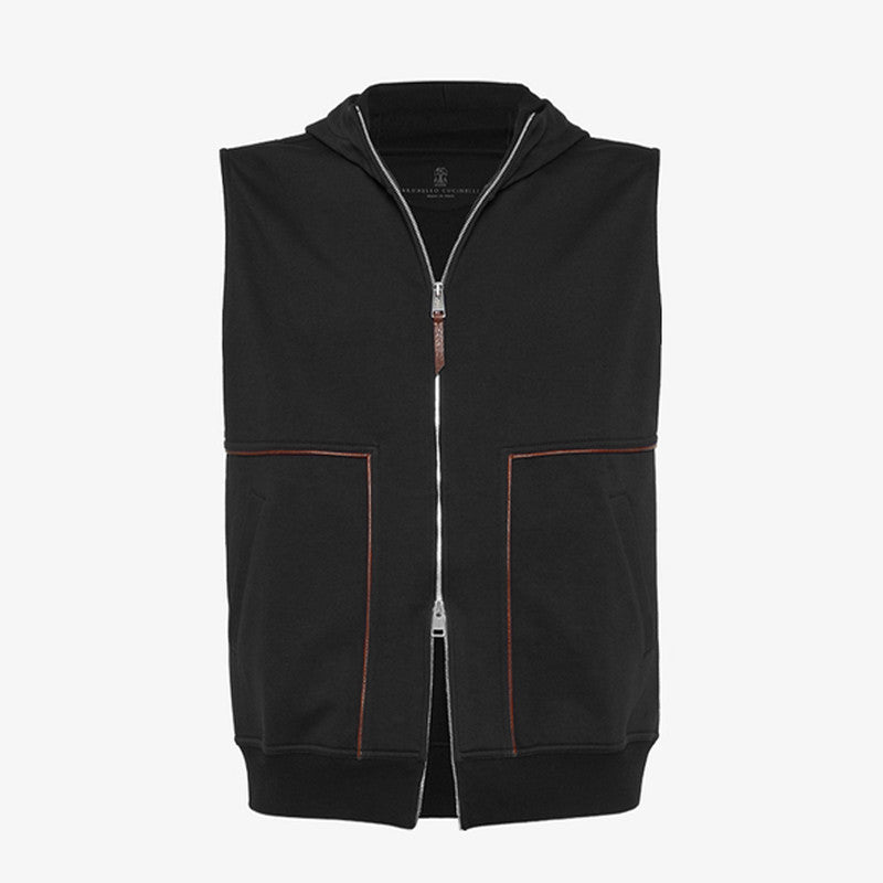 Brunello Cucinelli Men's Hooded Two-Way Zipper Spring & Autumn Solid Color Cotton Sleeveless Waistcoat Vest Ngvp #1765