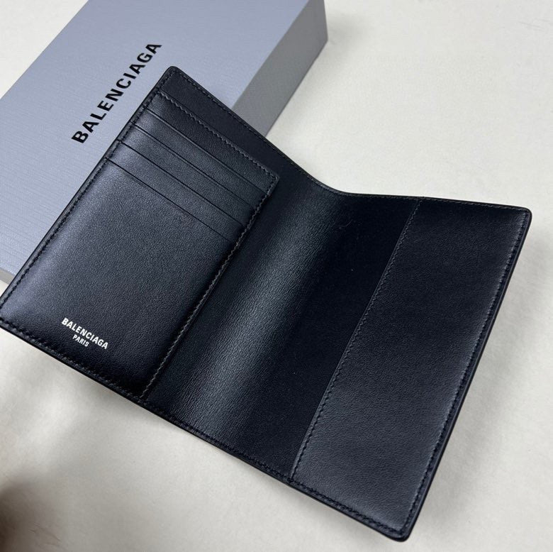 Balenciaga Logo Printed Wallet Bags International Passport Holder Card Case Fashionable Black and Gold Colorway High-Street Bag #82375A