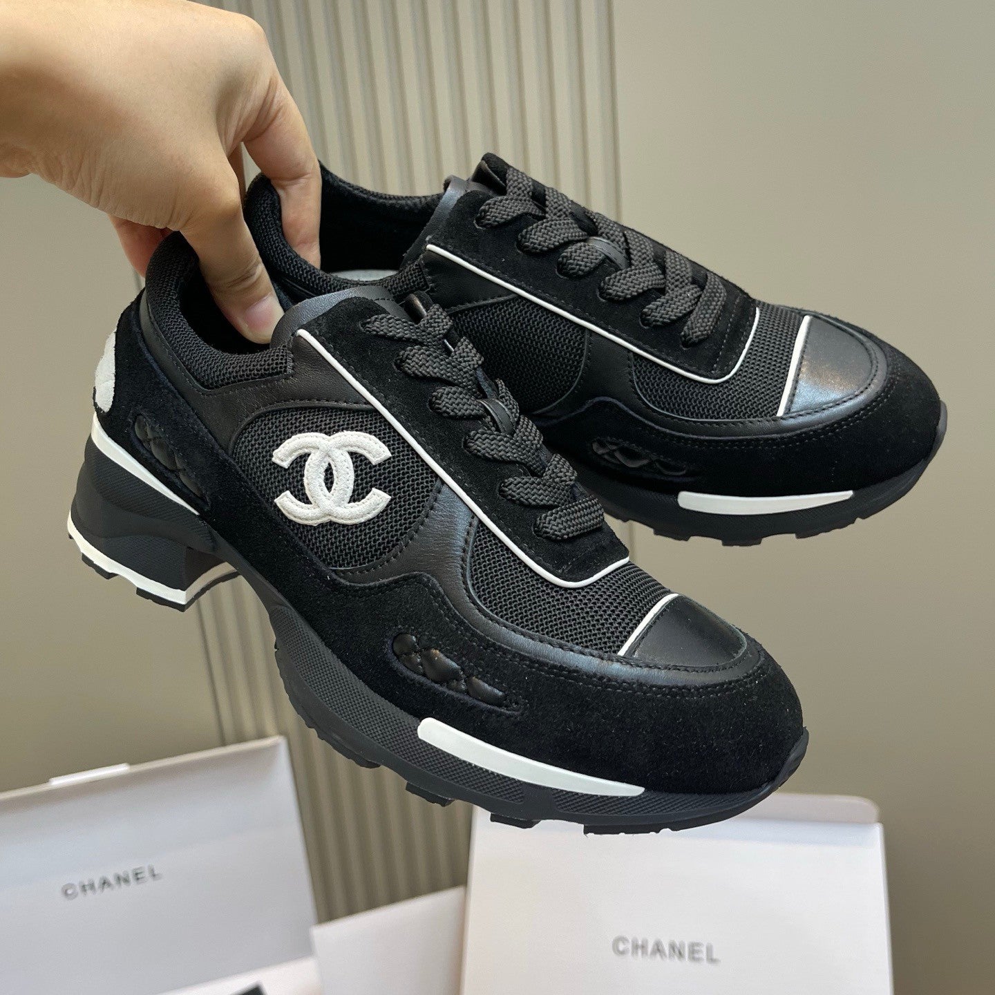 Chanel Sneakers Mixed Fibers Suede Calfskin Calfskin #335038