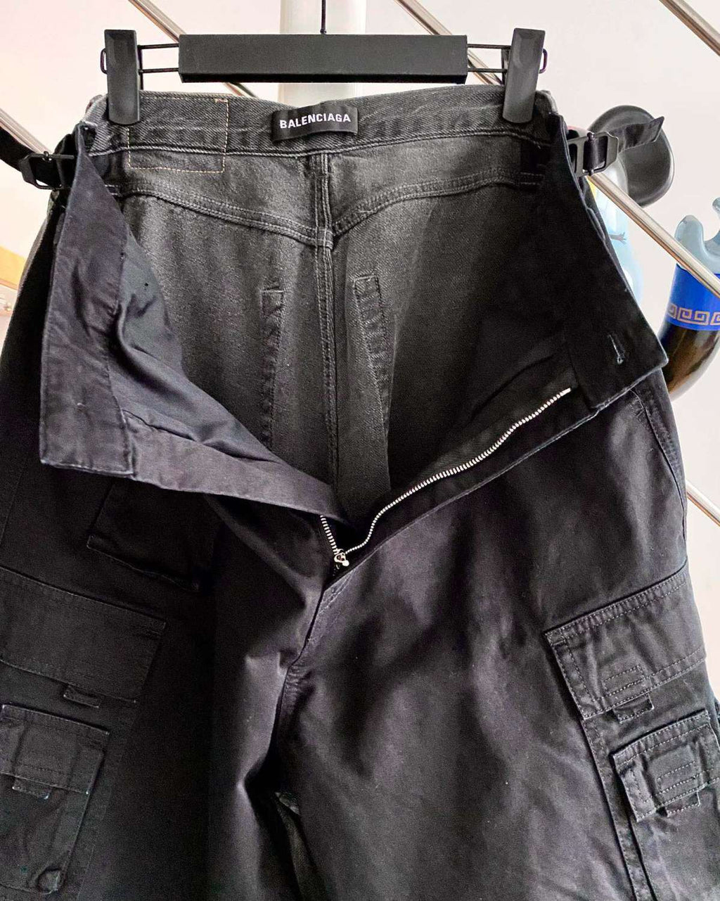 Balenciaga Men's Spring And Autumn Black Multi-Pocket Cotton Loose Work Pants Casual Spliced Denim Pants Ngvp #9165