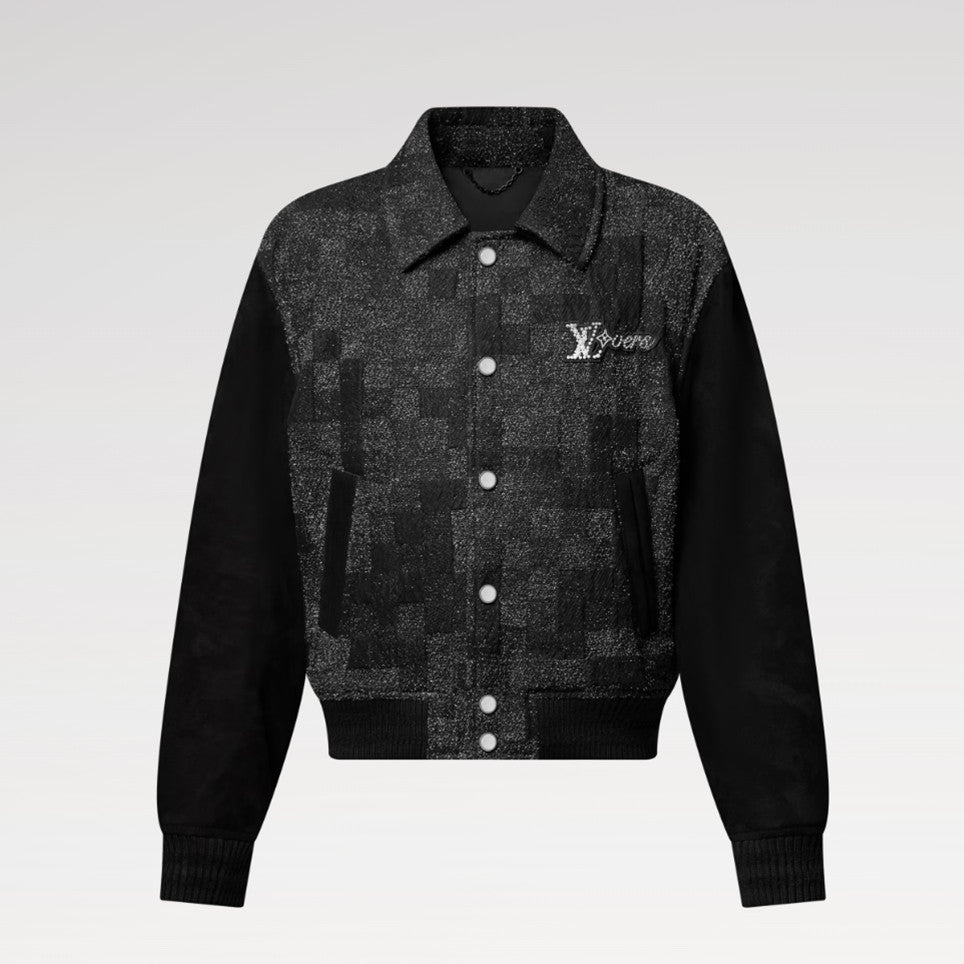 Louis Vuitton Men's Spring/Autumn Mixed Leather Jacket Checkered Solid Color Baseball Collar Long Sleeve Waistcoat Jacket #81478