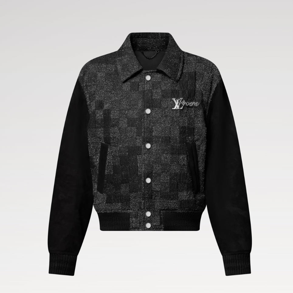 Louis Vuitton Men's Spring/Autumn Mixed Leather Jacket Checkered Solid Color Baseball Collar Long Sleeve Waistcoat Jacket #81478